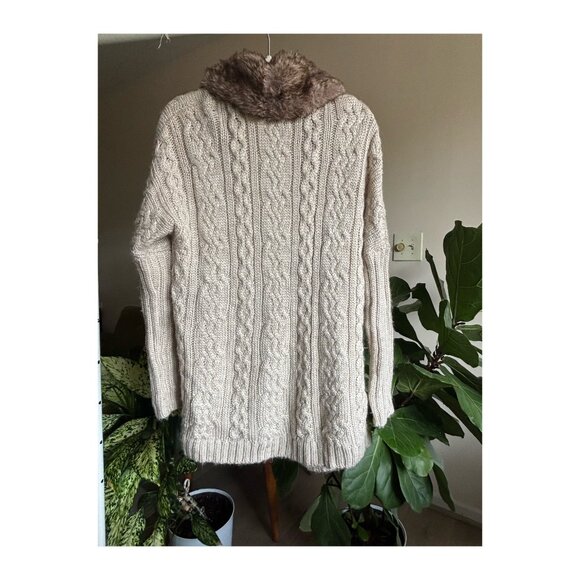 Cynthia Rowley Wool Alpaca Blend Cardigan With Faux Fur Neck Size L - Picture 3 of 5